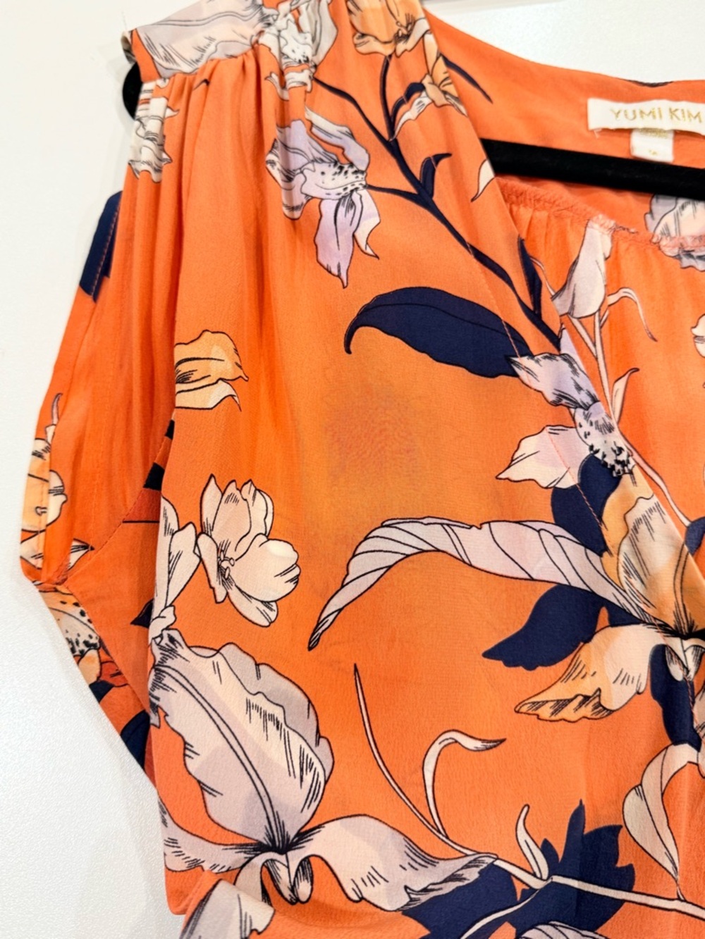 Yumi Kim Silk Wrap Dress Coral Floral | Size M | Tie Waist Mini - Picture 12 of 14